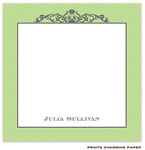 Prints Charming Notepads - Green Diagonal Striped Border with Grey Fleurish