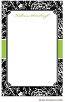 Prints Charming Notepads - Black Floral Damask on Green