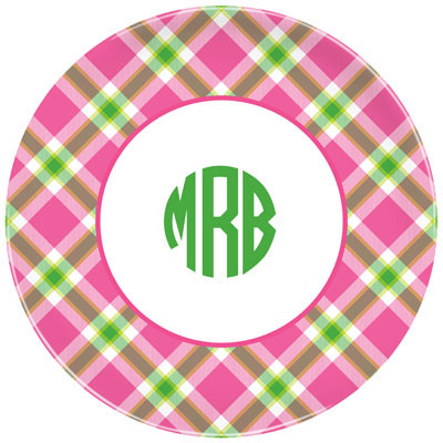 Boatman Geller - Personalized Melamine Plates (Ashley Plaid Pink)