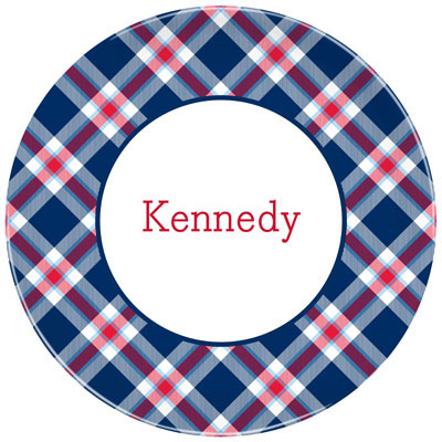 Boatman Geller - Personalized Melamine Plates (Ashley Plaid Navy)