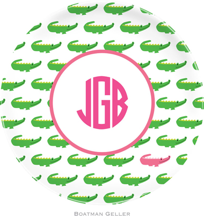 Boatman Geller - Personalized Melamine Plates (Alligator Repeat Pink)