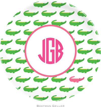 Boatman Geller - Personalized Melamine Plates (Alligator Repeat Pink) Boatman Geller - Personalized Melamine Plates (Alligator Repeat Pink)