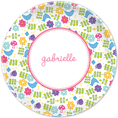 Boatman Geller - Personalized Melamine Plates (Folk Flowers Pink)