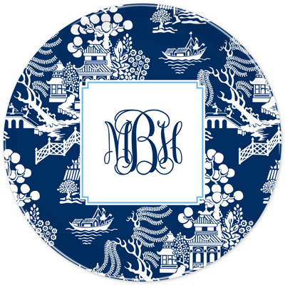 Boatman Geller - Personalized Melamine Plates (Chinoiserie Navy)