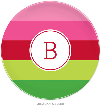 Boatman Geller - Personalized Melamine Plates (Bold Stripe Pink & Green - Holiday)