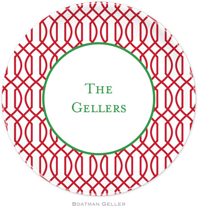 Boatman Geller - Personalized Melamine Plates (Trellis Reverse Cherry - Holiday) Boatman Geller - Personalized Melamine Plates (Trellis Reverse Cherry - Holiday)
