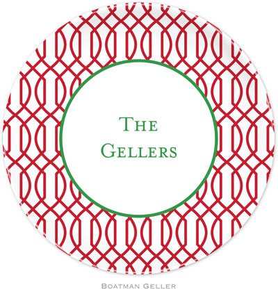 Boatman Geller - Personalized Melamine Plates (Trellis Reverse Cherry - Holiday)