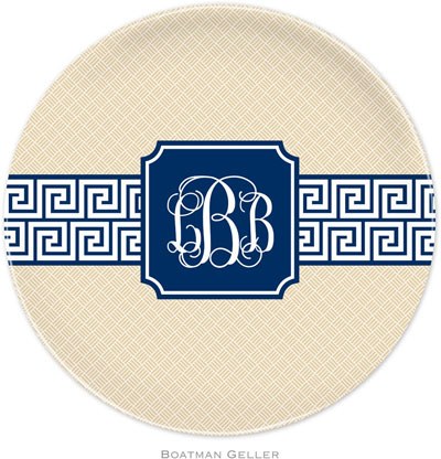 Boatman Geller - Personalized Melamine Plates (Greek Key Band Navy Preset)