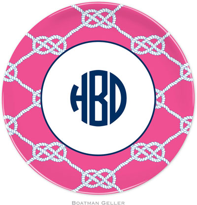 Boatman Geller - Personalized Melamine Plates (Nautical Knot Raspberry)