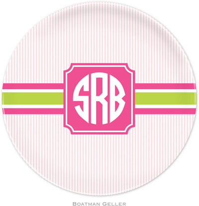 Boatman Geller - Personalized Melamine Plates (Seersucker Band Pink & Green)