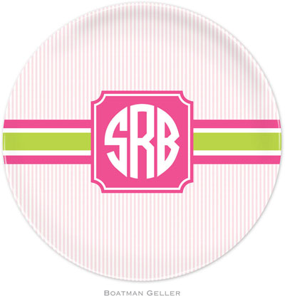Boatman Geller - Personalized Melamine Plates (Seersucker Band Pink & Green) Boatman Geller - Personalized Melamine Plates (Seersucker Band Pink & Green)