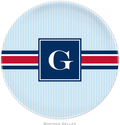 Boatman Geller - Personalized Melamine Plates (Seersucker Band Red & Navy)