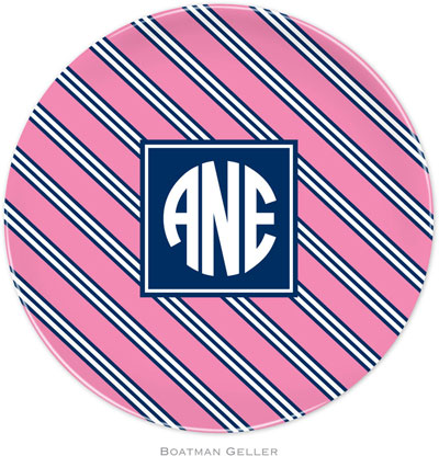 Boatman Geller - Personalized Melamine Plates (Repp Tie Pink & Navy Preset)