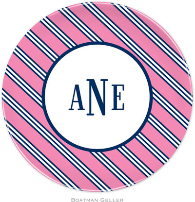 Boatman Geller - Personalized Melamine Plates (Repp Tie Pink & Navy) Boatman Geller - Personalized Melamine Plates (Repp Tie Pink & Navy)