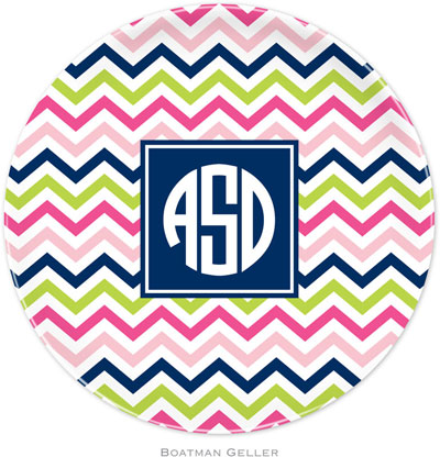 Boatman Geller - Personalized Melamine Plates (Chevron Pink Navy & Lime Preset)