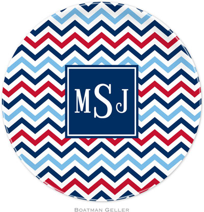 Boatman Geller - Personalized Melamine Plates (Chevron Blue & Red Preset) Boatman Geller - Personalized Melamine Plates (Chevron Blue & Red Preset)