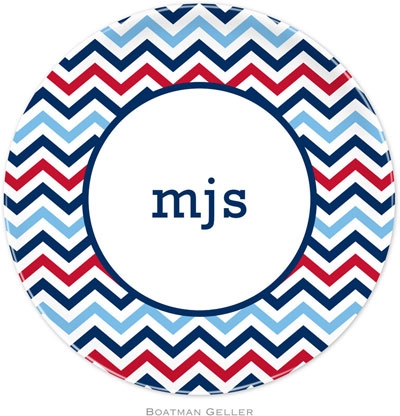 Boatman Geller - Personalized Melamine Plates (Chevron Blue & Red)