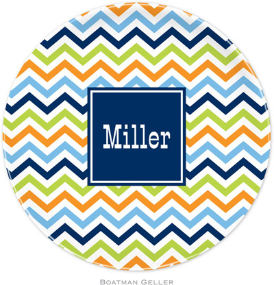 Boatman Geller - Personalized Melamine Plates (Chevron Blue Orange & Lime Preset) Boatman Geller - Personalized Melamine Plates (Chevron Blue Orange & Lime Preset)