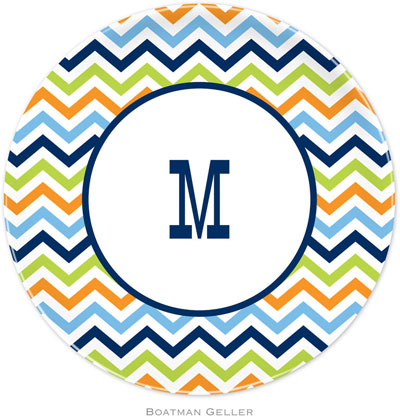 Boatman Geller - Personalized Melamine Plates (Chevron Blue Orange & Lime)