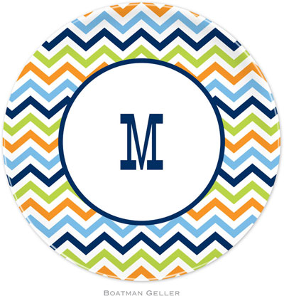 Boatman Geller - Personalized Melamine Plates (Chevron Blue Orange & Lime) Boatman Geller - Personalized Melamine Plates (Chevron Blue Orange & Lime)