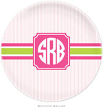 Boatman Geller - Personalized Melamine Plates (Seersucker Band Pink & Green)