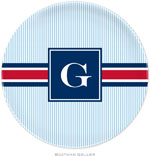 Boatman Geller - Personalized Melamine Plates (Seersucker Band Red & Navy)