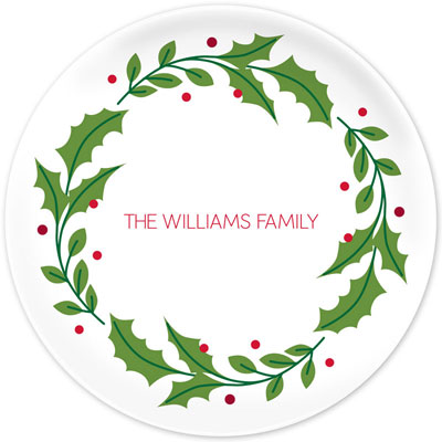 Boatman Geller - Personalized Melamine Plates (Holly Wreath)