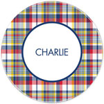 Boatman Geller - Personalized Melamine Plates (Classic Madras Plaid Navy & Red)