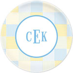 Boatman Geller - Personalized Melamine Plates (Seersucker Patch Light Blue)