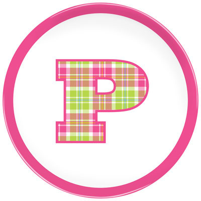 Boatman Geller - Personalized Melamine Plates (Initial Plaid Raspberry/Lime) Boatman Geller - Personalized Melamine Plates (Initial Plaid Raspberry/Lime)