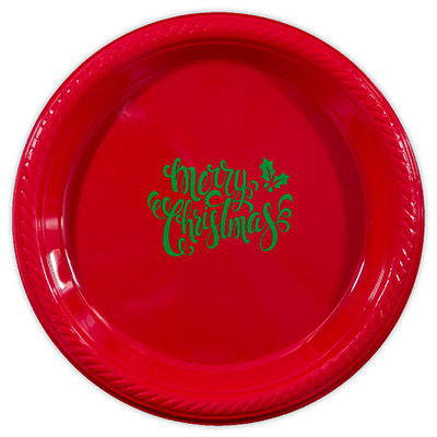 Merry Christmas Script Holiday Plastic Plates