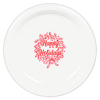 Happy Holidays Wreath Holiday Plastic Plates