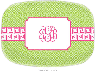 Boatman Geller - Personalized Melamine Platters (Greek Key Band Pink)