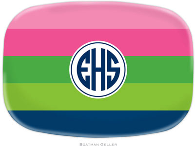 Boatman Geller - Personalized Melamine Platters (Bold Stripe Pink Green & Navy)