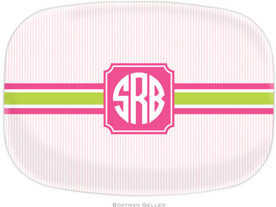Boatman Geller - Personalized Melamine Platters (Seersucker Band Pink & Green) Boatman Geller - Personalized Melamine Platters (Seersucker Band Pink & Green)