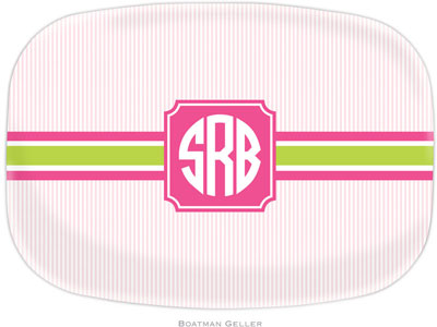 Boatman Geller - Personalized Melamine Platters (Seersucker Band Pink & Green)