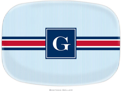 Boatman Geller - Personalized Melamine Platters (Seersucker Band Red & Navy)