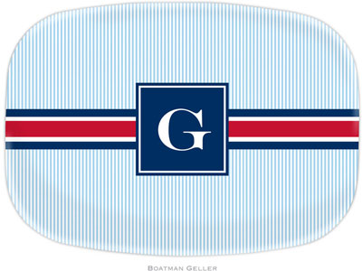 Boatman Geller - Personalized Melamine Platters (Seersucker Band Red & Navy) Boatman Geller - Personalized Melamine Platters (Seersucker Band Red & Navy)