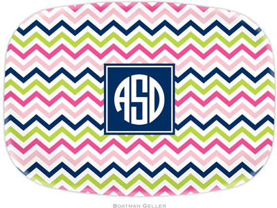 Boatman Geller - Personalized Melamine Platters (Chevron Pink Navy & Lime Preset)