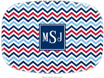 Boatman Geller - Personalized Melamine Platters (Chevron Blue & Red Preset)