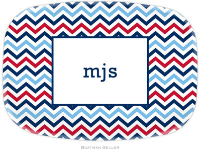 Boatman Geller - Personalized Melamine Platters (Chevron Blue & Red) Boatman Geller - Personalized Melamine Platters (Chevron Blue & Red)