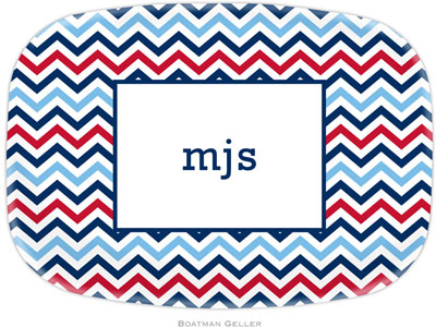 Boatman Geller - Personalized Melamine Platters (Chevron Blue & Red)