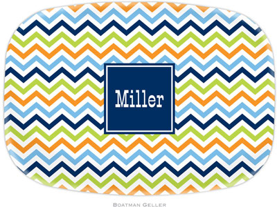 Boatman Geller - Personalized Melamine Platters (Chevron Blue Orange & Lime Preset)