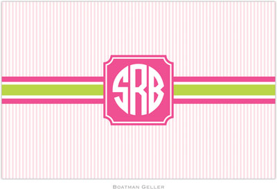 Boatman Geller - Personalized Placemats (Seersucker Band Pink & Green - Disposable) Boatman Geller - Personalized Placemats (Seersucker Band Pink & Green - Disposable)