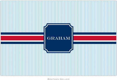 Boatman Geller - Personalized Placemats (Seersucker Band Red & Navy - Laminated)