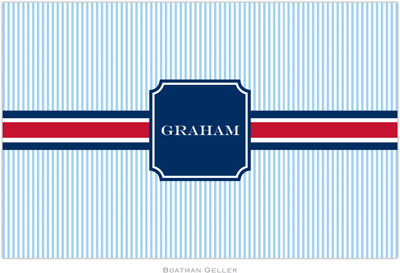 Boatman Geller - Personalized Placemats (Seersucker Band Red & Navy - Disposable) Boatman Geller - Personalized Placemats (Seersucker Band Red & Navy - Disposable)