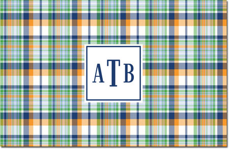 Boatman Geller - Personalized Placemats (Classic Madras Plaid Navy & Orange - Disposable) Boatman Geller - Personalized Placemats (Classic Madras Plaid Navy & Orange - Disposable)