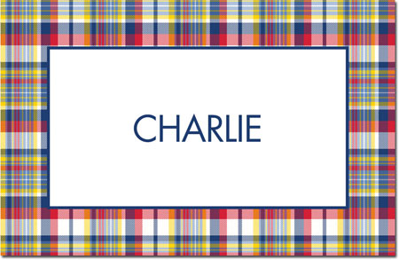Boatman Geller - Personalized Placemats (Classic Madras Plaid Navy & Red - Laminated)
