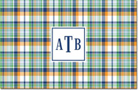 Boatman Geller - Personalized Placemats (Classic Madras Plaid Navy & Orange - Disposable)