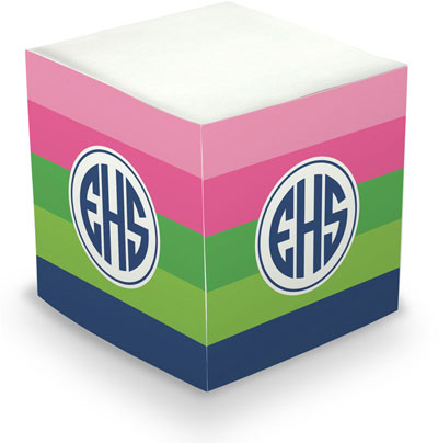 Sticky Memo Cubes by Boatman Geller - Bold Stripe Pink Green & Navy (675 Self-Stick Notes)